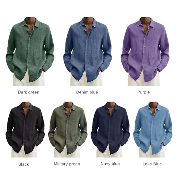 Herre Linned Langærmet Regular-Fit Skjorte Fiske T-shirts Linned Casual Ensfarvet Button-Down Strand Yoga Casual Sommerskjorter