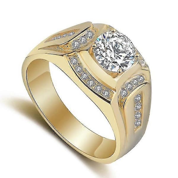18k guldpläterad ring för män, bröllopsförlovning, zirkonia diamant herrring (us10)