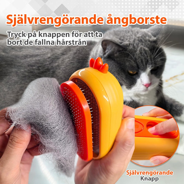 Dampbørste til kat med udløserknap, genopladelig dampbørste til kæledyr, selvrensende dampbørste til kat med vandtank til kæledyr