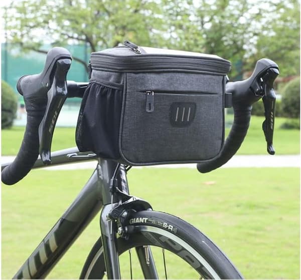 5L Waterproof Bicycle Basket Front, with Touch Screen, Bicycle Front Bag with Detachable Shoulder Strap for All Mobile Phones Grey