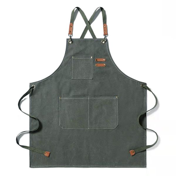 Unisex Forkle i Canvas og Denim til Menn - Kjøkken, Matlaging, Verksted - Vaskbar Arbeidsforkle Gray-green