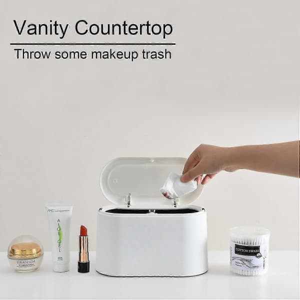 Mini Trash Can with Lid, Small Trash Can, Desk Trash Can, Countertop Mini Trash Cans, Small Waste Basket, White