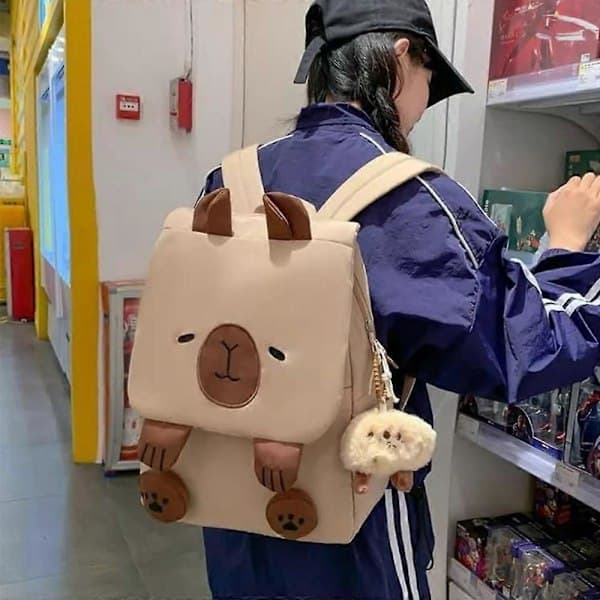 Capybara Backpack, Kawaii Capybara Backpack with Adjustable Straps Khaki