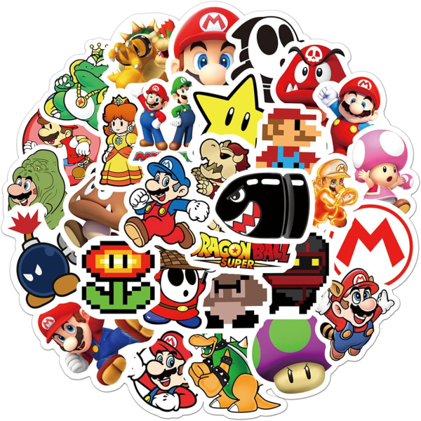 50 st Super Mario Bros-klistermärken för barn och tonåringar, coola tecknade spelklistermärken för bärbar dator Vattenflaska Telefon Bagage Skateboard (Super Mari) Green,47