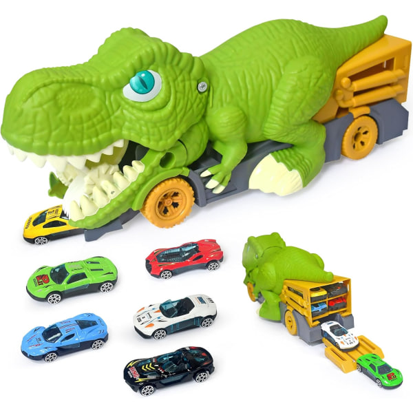 Dinosaur Eat Car Transport Truck Transporter Presentleksaker, Monstertruckar för 4-7 år gamla pojkar,Dinosaurieleksaker för 3-5 år gamla barn