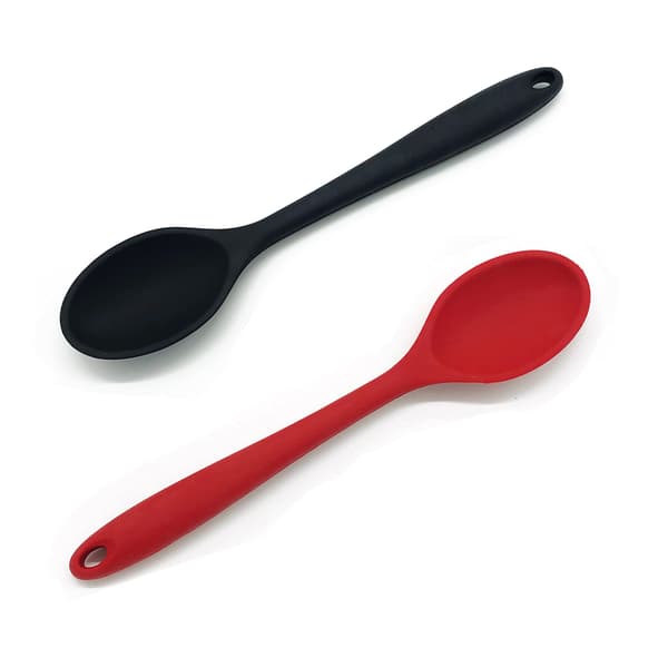 Serving Spoon, Silicone Kitchen Spoon, Silicone Mixing Spoon, Plastic Kitchen Spoon Used for Cooking, Baking, Mixing and Serving (Black Red)