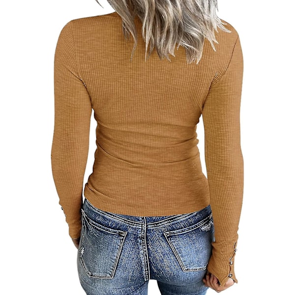Naisten pitkähihainen Henley-paita, napitettava, slim fit -toppi, pyöreä pääntie, ribbineulos