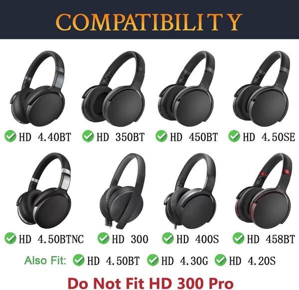 Ørepuder Erstatning, til Sennheiser HD4.50BT HD4.50BTNC HD4.40 BT Hovedtelefoner, Sort