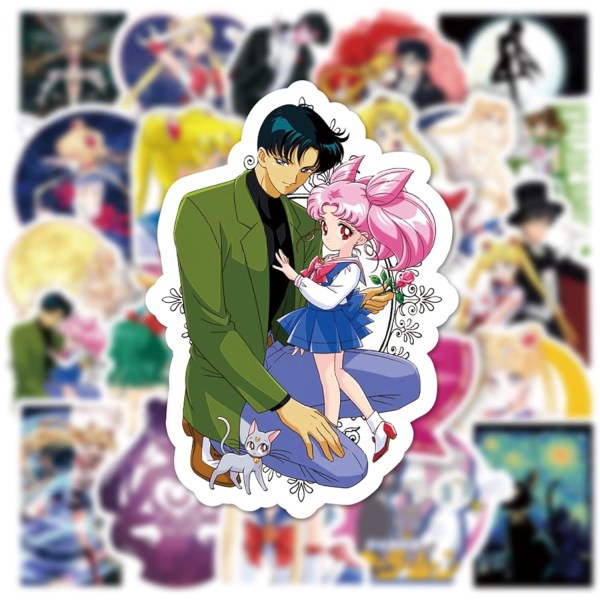 Anime Moon Stickers, 100PCs, Cartoon Estetic Vinyl Decals, Laptop Water Flask Stickers, Stickers for Hydro Flask, Planner Svart 39