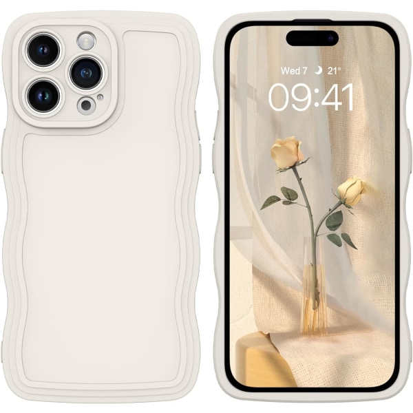 Kompatibel med iPhone 15 Pro Skal med Söt Lockig Våg 6.1 tum, TPU Silikon Slim Fit Stötsäker Telefonfodral för Flickor Kvinnor Män, Vit