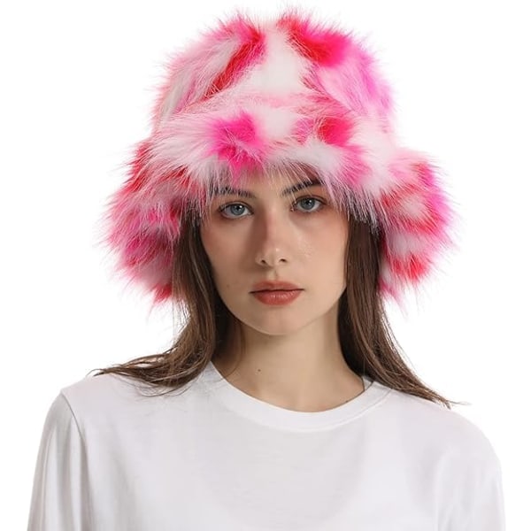Fuzzy Bucket Hat för kvinnor Vinter Fluffy Furry Plysch fuskpälsmössor Rainbow Söta Bucket Hats för kvinnor Gray,39