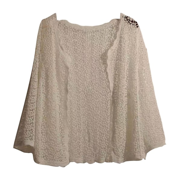 Dame Sommer Flare Lange Ærmer Strikket Cardigan Udhulet Hæklet Mesh Net Åben Front Cropped Jakke Tynd Let Løs Strand Sweater Cover U Apricot