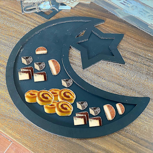Ramadan Wooden Tray Eid Plates Ramadan Decorations Serving Table (1 pc, Blue)