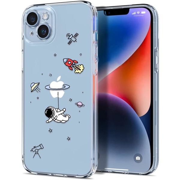 Kompatibel med iPhone 14- case Clear Cute with Astronaut Outer Space Aesthetic Planet Star Creative Pattern, iPhone 14-Fly