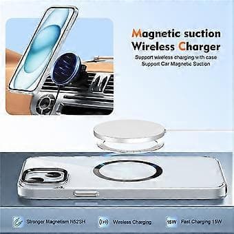 Compatible Case for iPhone 14, MagSafe Compatible, Hard PC Phone Case, Clear Back (Black)