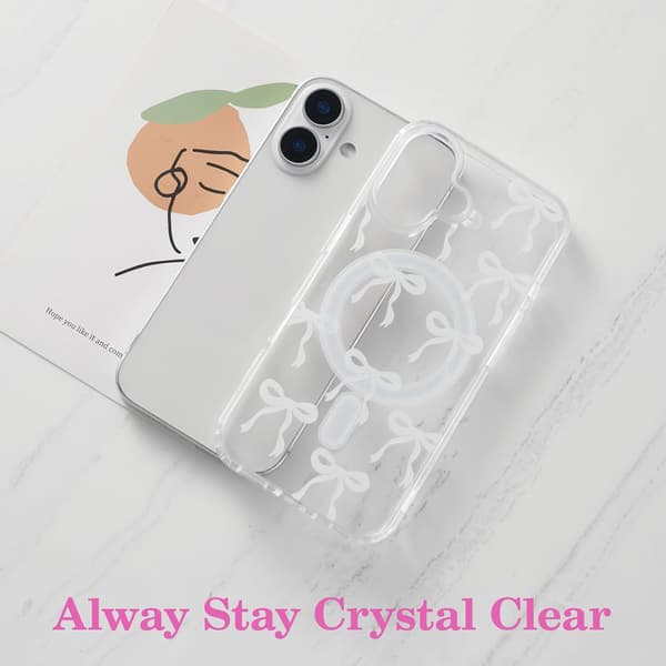 Magnetic Case for iPhone 17, Bow Case Compatible with MagSafe, Wireless Slim Transparent Strap Aesthetic Phone Case Anti-Yellowing C