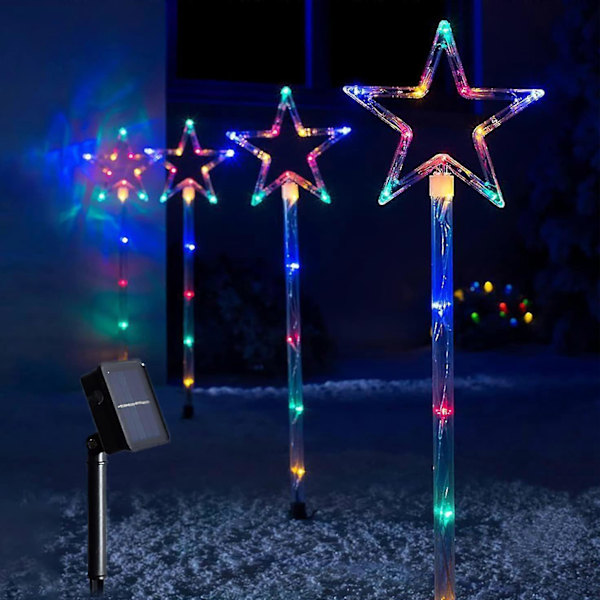 Set med 4 LED-markeringar för trädgården - 40 LED-belysning för gångväg, trädgård, gräsmatta, uteplats - Festlig julglöd, juldekoration pentacle