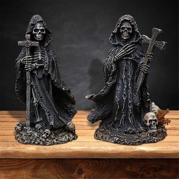 Skeletfigur Ond Grim Reaper til Halloween Hjemmekontor Indretning Harpiks Statue Skulptur Ornament