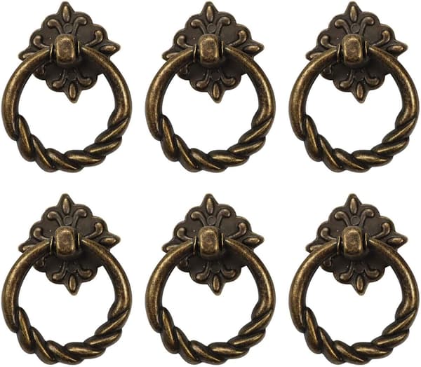 6 stk Vintage Bronse Dråpering Knotter Håndtak for Kommode Skuff