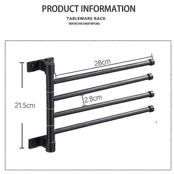 Swivel Towel Rack, 4-Arm Bathroom Swing Towel Shelf Holder Storage Organizer Space-Saving Wall
