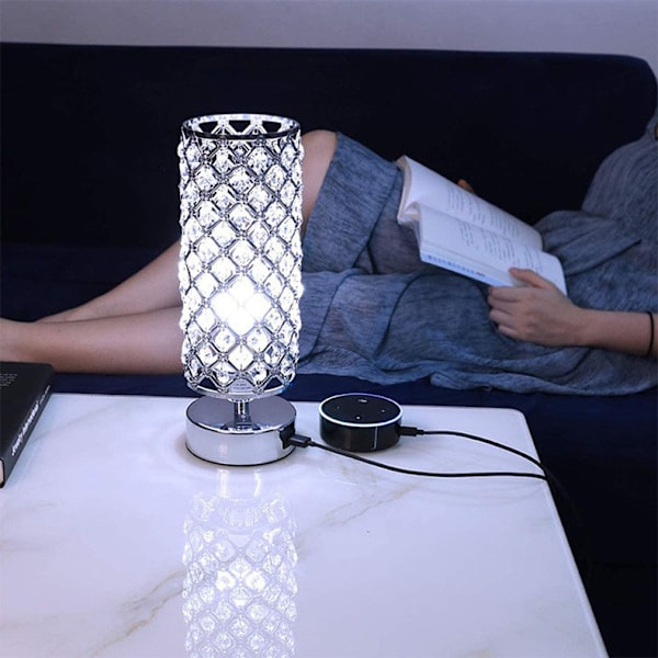 Krystal USB Bordlampe Hul Bordlampe Stue Spisestue Soveværelse Sengebordlampe