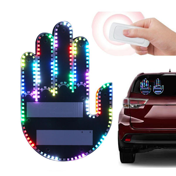 Sjov Gestelys - Sjov LED nummerpladelys til bilens bagrude med fjernbetjening finger bil LED lys Finger light RGB color