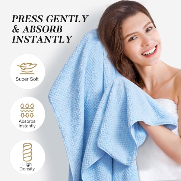 Stor mikrofiberhandduk för kvinnor, anti-frizz handduk med elastiskt band | Superabsorberande | Speed ​​Towel Blue