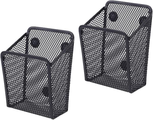 2-pack Magnetic Mesh Pen Holders, Magnetic Storage Basket, Black