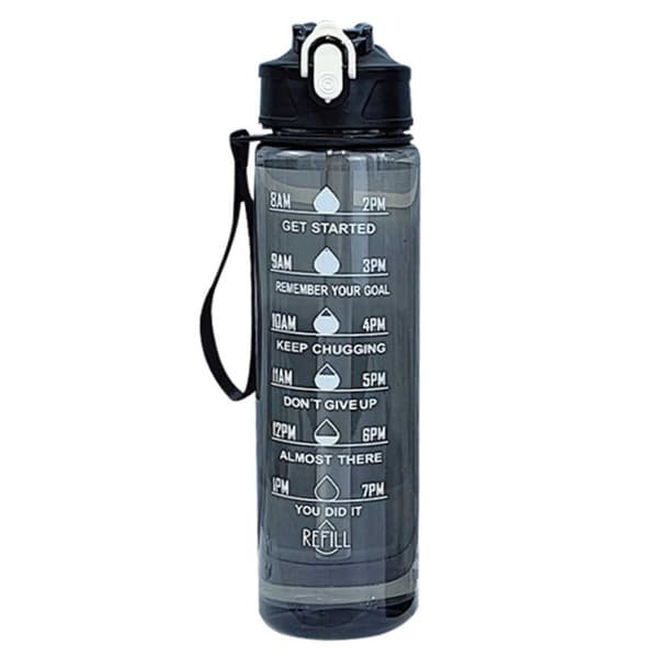 Motivational Water Bottle with Time Marker 750ml Black black