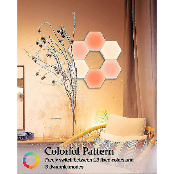 Hexagon Lys Med Fjernbetjening, Smart DIY Hexagon Væglamper, Dobbelt Kontrol Hexagonale LED Lys Vægpaneler Med USB-strøm