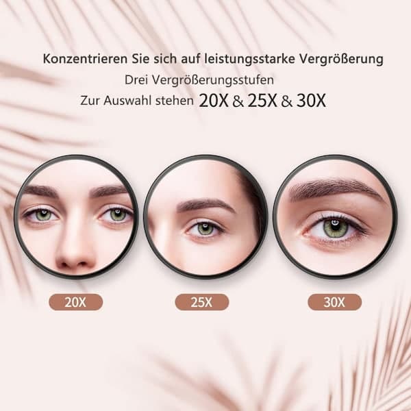 Makeup Mirror with Magnification - 20X/30X Magnifying Mirror with Suction Cups and Tweezers, Practical Makeup Tool White 30x White white 30x