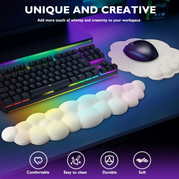 White Cloud handledsstöd speltangentbord och musmatta, ger extra komfort för din handled och hand med snygg Memory Foam musmatta handledsstöd