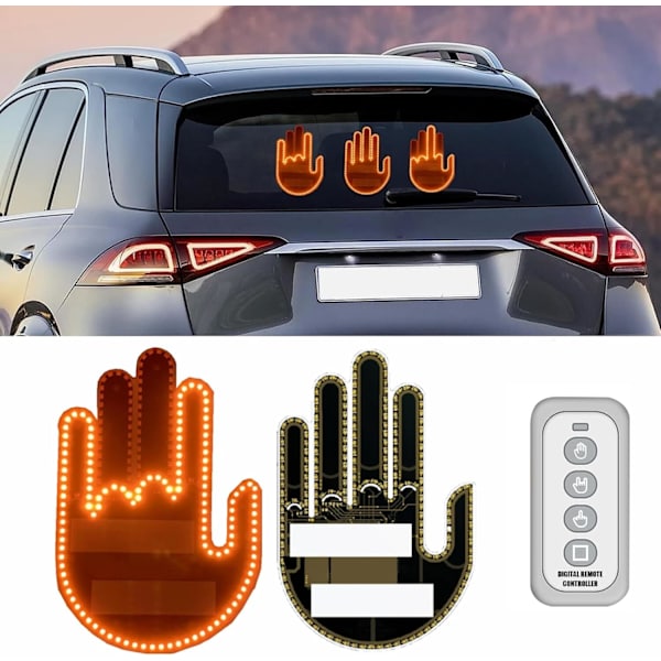Sjov Gestelys - Sjov LED nummerpladelys til bilens bagrude med fjernbetjening finger bil LED lys Finger light RGB color