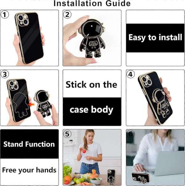 Compatible with iPhone 13 Case Cute 3D Astronaut Stand Design Camera Protection Shockproof Soft Back Cover for Apple iPhone 13 Phone Case Black