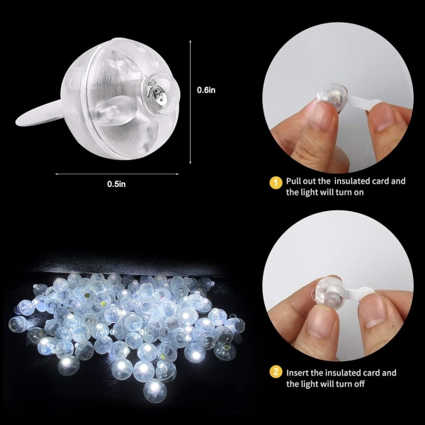 50 st Vit LED-ballongljus, Tiny Led Light Mini Rund Led Ball Lamp för papperslyktaballong, Utomhusfest inomhus