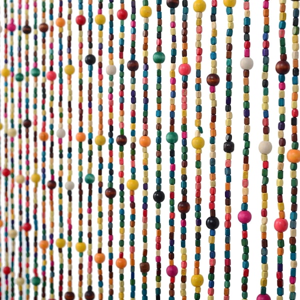 36" x 79" 41 trådar regnbåge färgglad hippie träpärlgardin Boho-bohemisk naturlig trädörr Dörröppningspärlor