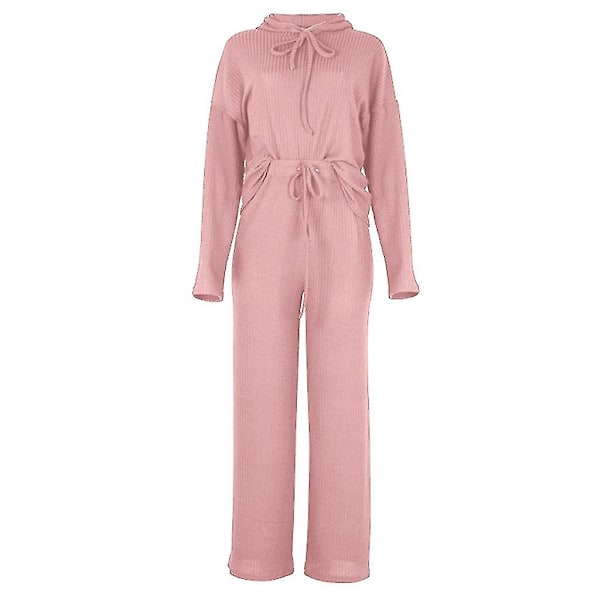 Kvinder Ribstrikket 2-delt Pyjamas Snøre Hættetrøje Top Bredbenede Bukser Loungewear