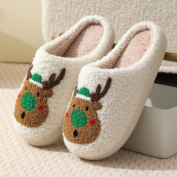 RUYI Jultofflor Dam Herr Plåstertofflor, Vintertofflor Varma Luddiga, Halksäkra Lätta Mjuka Tofflor, Julgåvor Christmas deer-green 40-41 (suitable for size 39-40)