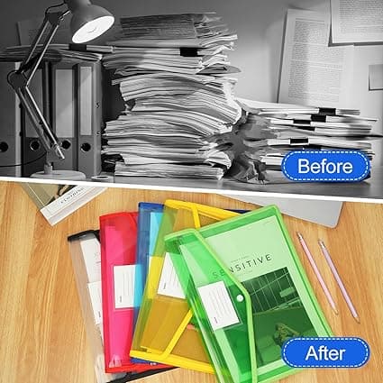 A4 Plastic Folders, 5-pack Transparent Pocket Folders, Plastic Pockets with Snap Closure, School - Multicolor/Horizontal Section