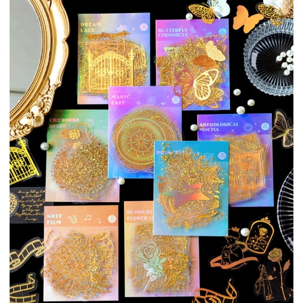 Guldfolie Astrology Holographic Stickers Set(180 stycken med 4 teman) - Resin Transparent Waterproof Stickers, Fantasy Dark Brown,43