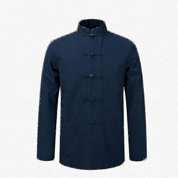 Ny herre bomuldsskjorte Traditionel kinesisk herrejakke tøj Kung Fu Tai Chi Uniform Efterår Langærmet jakke til mænd