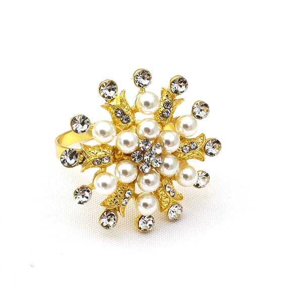 Servietring Sæt 6 Faux Perler Rhinestones (Guld)