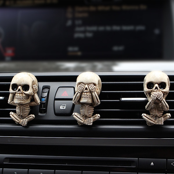 (3-pack) Skull Car Air Freshener Vent Clips Diffusers, Skeleton Decor Car Aromatherapy Diffuser, Goth Skull Car Accessories