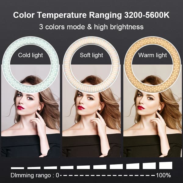 Ring Light, Justerbart Stativ, Bi-Farvet Temperatur, 18 tommer Ring Lys