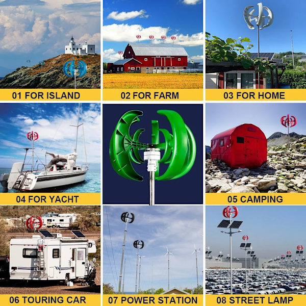 Lodret Vindmølle til Hus, Campingvogn, Bådbrug, 6kWh/Dag Kapacitet, 3000W Effekt With Free controller 48V With Free controller 3000W