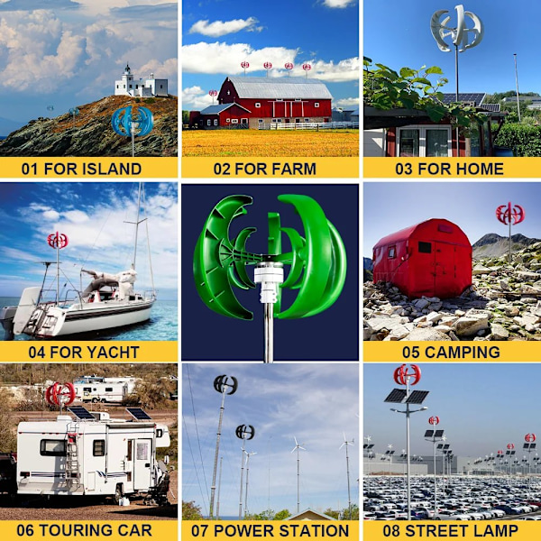 Vertikal Vindturbint, För Hem, Husbil, Båtbruk, 6kWh/Dag Produktionen, 3000W Effekt With Free controller 48V With Free controller 3000W