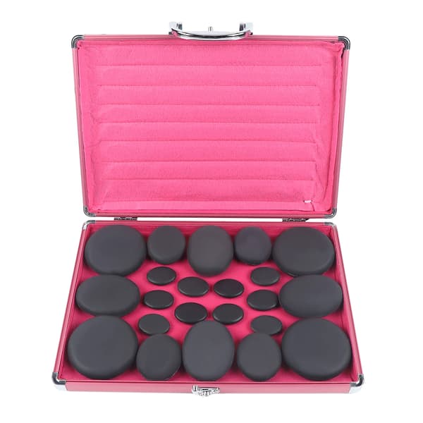 Hot Stone Massage Kit, 20 Basaltstenar, Värmelåda Ingår, svart