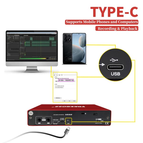 Extern ljudgränssnitt, 24bit 192kHz, Loopback-funktion, Direkt övervakning