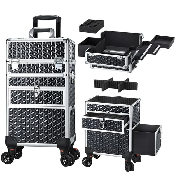 Makeup Case, Rullende Trolley, Rummelig Opbevaring, Klassisk Sort