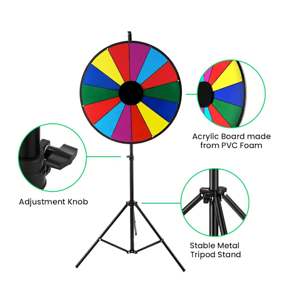 Lyckohjul med 14 fält och stativ - Ø 46 cm - Inklusive förvaringsväska - Justerbar